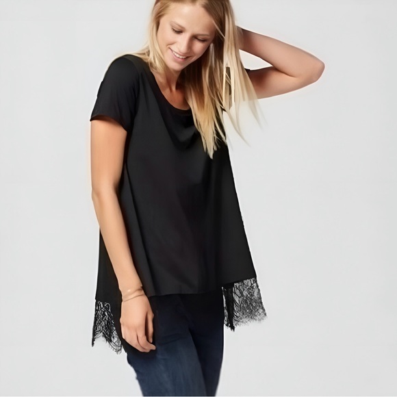 Mossimo Supply Co. Tops - MOSSIMO Black Lace Hem Short Sleeve T-Shirt Tee Swing Tunic Top - Women’s Shirt